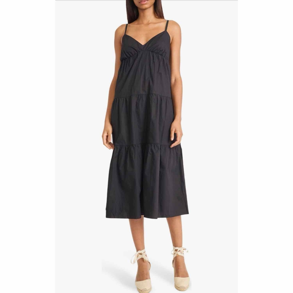 The Good Journey V-Neck Tiered Cotton Midi Dress